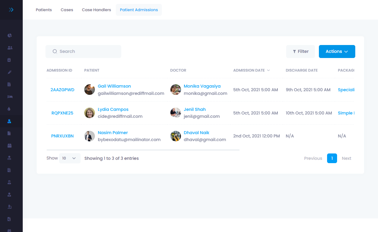 Patient Admission Listing